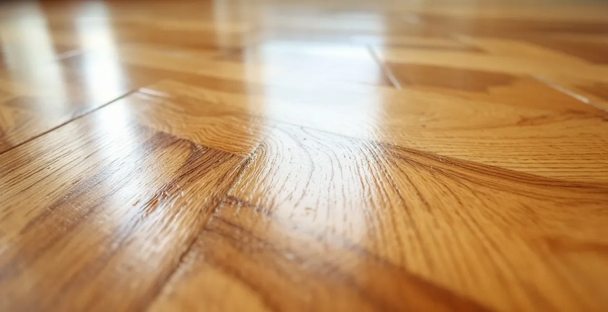 Świeżo polakierowany parkiet z widocznym odbiciem światła